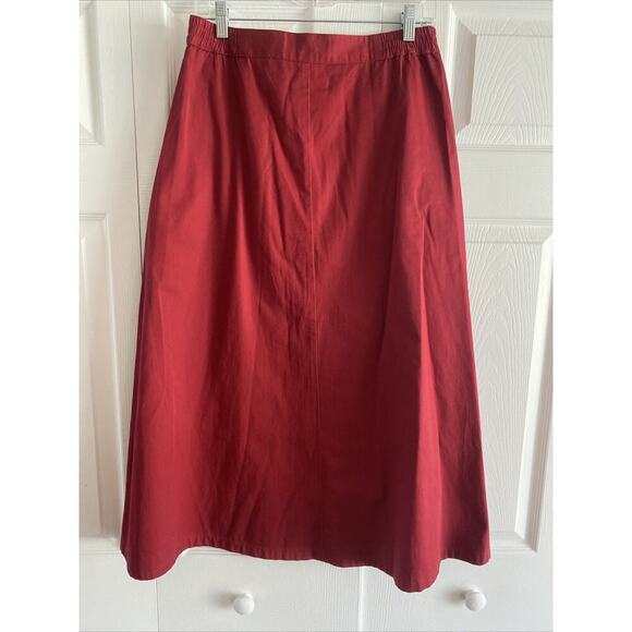 Norm Thompson Portland Oregon 10 Red Vintage Midi Skirt Academia Poplin Button - Picture 5 of 5